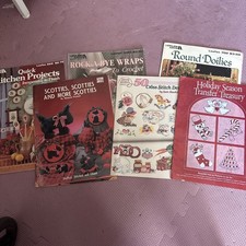 Vintage Craft Pattern Book Lot Crochet Cross Stitch Transfers Kitchen Projects