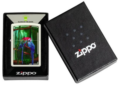 Original Brandneu 2023 Zippo Feuerzeug Papageien von Carol Cavalier GLOW IN THE DARK