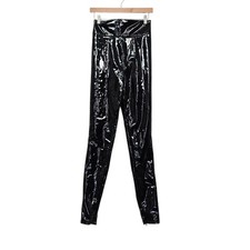 House of CB Harmony Black Patent Vinyl High Waisted Zip Ankle Leggings Small
