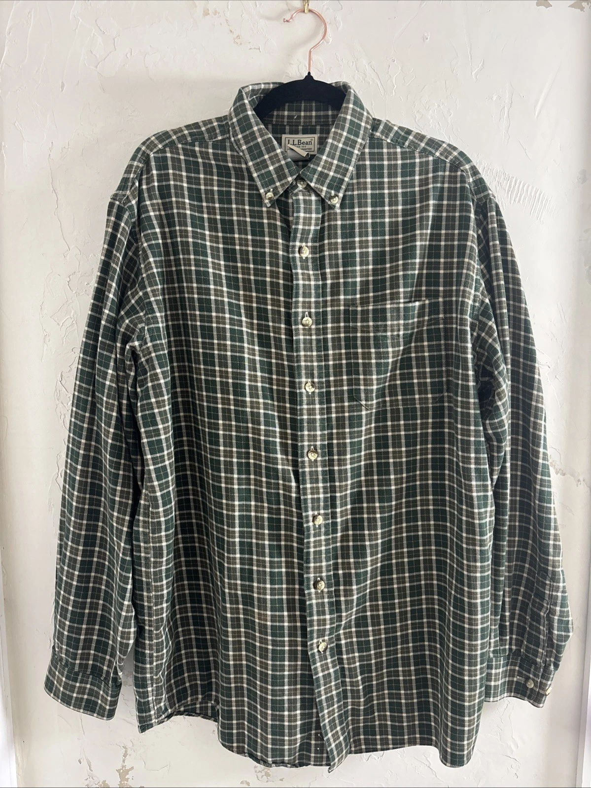 LL BEAN TRADITIONAL PLAID FLANNEL TARTAN OUTDOOR BUTTON DOWN SHIRT MEN L-Tall