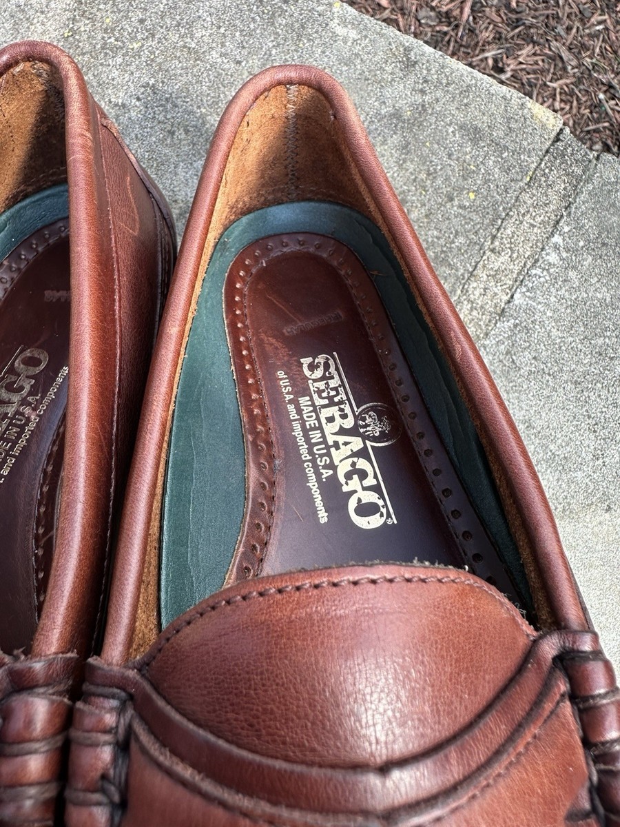 Vtg Leather Sebago Broadway Canoe Loafer Shoes Brown Men display picture 2