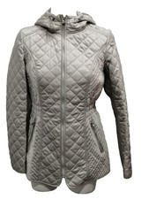 Laundry By Shelli Secal Size M Light Grey Quilted Jacket Zipped Pockets Hood