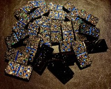 Handmade Resin Dominoes Set. Black And Holographic Glitter For A Unique Touch.
