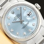 MENS ROLEX DATEJUST 1601 ICE BLUE 18K WHITE GOLD BEZEL STAINLESS STEEL WATCH
