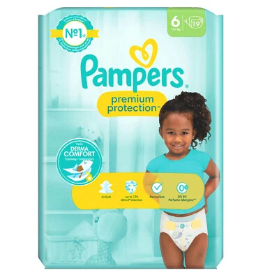 Pampers Premium Protection Windeln Größe 6 Junior 13 - 18kg 19 STÜCK Sanft Seide