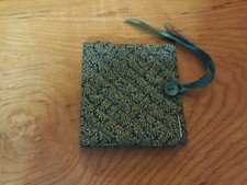 Handmade needlebook green leaf sprig Fabric with button ribbon closure 10 x 11cm