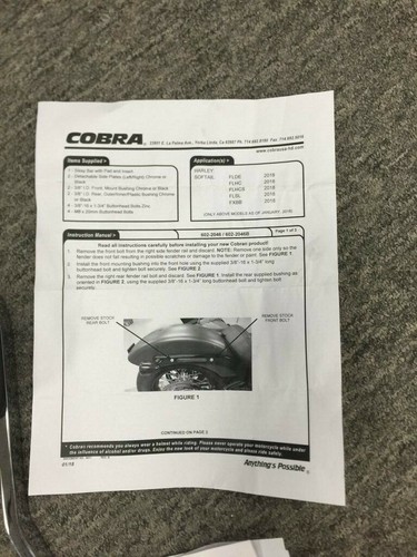 Cobra 602-2046 Square 14" Chrome Detach Backrest '18-19 Harley Softail FLSL/FXBB - Picture 2 of 5