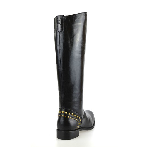 Ladies Womens Leather Knee High Flat Heel Zip Up Biker Riding Boots Shoes Size - Picture 11 of 16