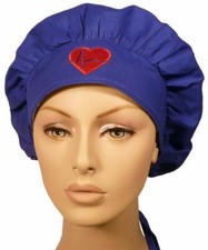 Surgical Chemo Banded Bouffant Cap - Heart Patch on Royal by Sparkling Earth