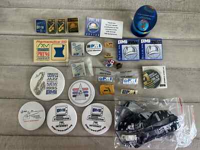 Lot of 28 Vintage PMI Project Management Institute Pins, Buttons, Lanyards 1990s