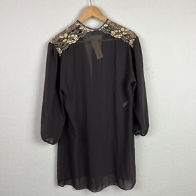 Lise Charmel France Robe Small S Brown Gold Lace Sheer Lingerie Deadstock VTG