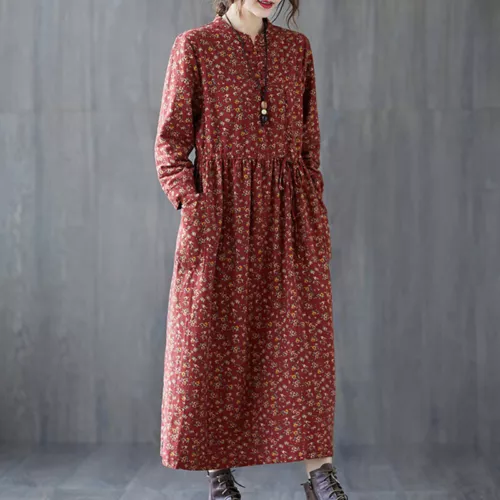 Ladies Long Dress Crew Neck Maxi Dresses Women Kaftan Holiday Sleeve Baggy Loose - Picture 20 of 47