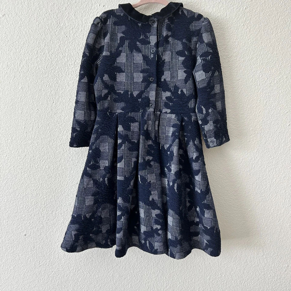 Vestido Janie & Jack Niñas Talla 6 Azul Vacaciones Terciopelo Cuello Floral Foto 4 de 4