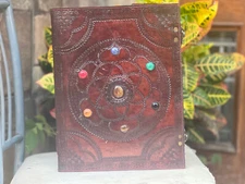 10"X13" Round Seven Stone Leather Journal with 210 Paper Leather Diary Unlined