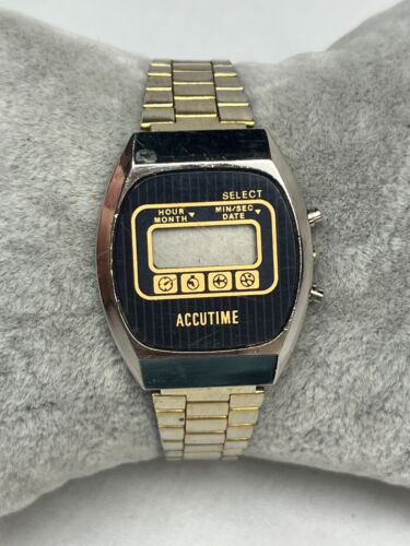 Vintage Ladies Accutime Quartz Silver Tone Digital Watch Parts/Repair