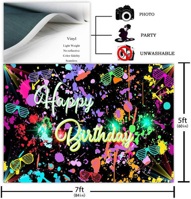 AIIKES Neon-Hintergrund 1,8x1,2 M – Happy Birthday Fotohintergrund Bunt Graffiti