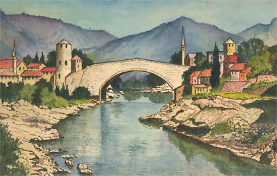 Stanley Keating - 1965 Aquarell, Mostar Bridge