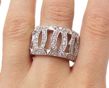 925 Sterling Silver Cubic Zirconia Pattern Design Thick Band Ring Sz 7 RG3411