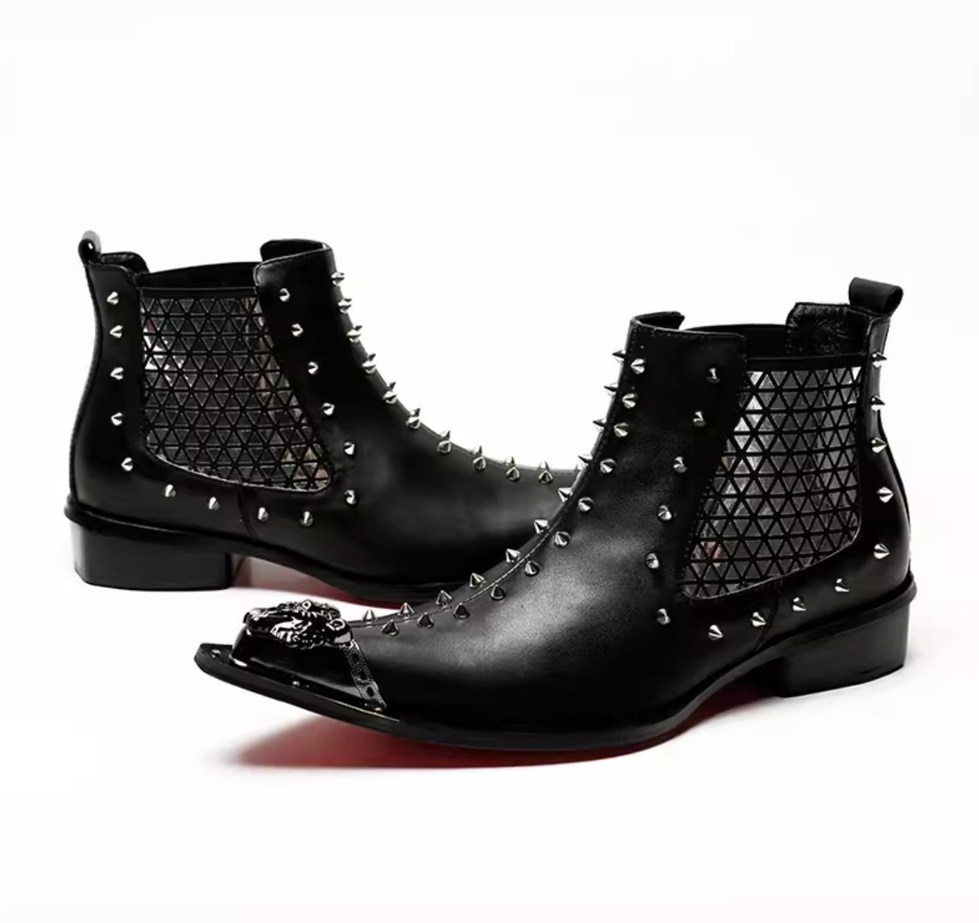 SAOLA Scarpe da uomo moda rivets discoteca britanniche metallo punta punta stivaletti da cavaliere