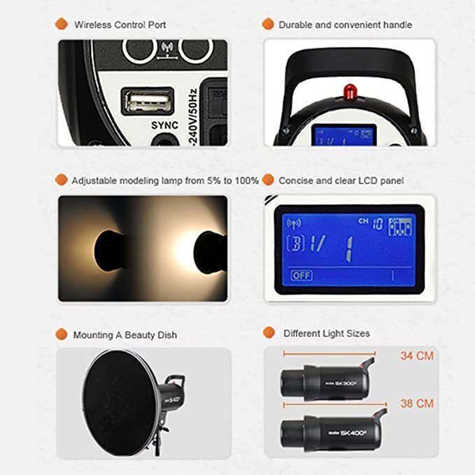 Godox SK300II-D SK300II-E Daylight 300W 3 / 2-Kit 2.4G Strobe Flash Kit W Bowens S Accessory Mount I.15328948