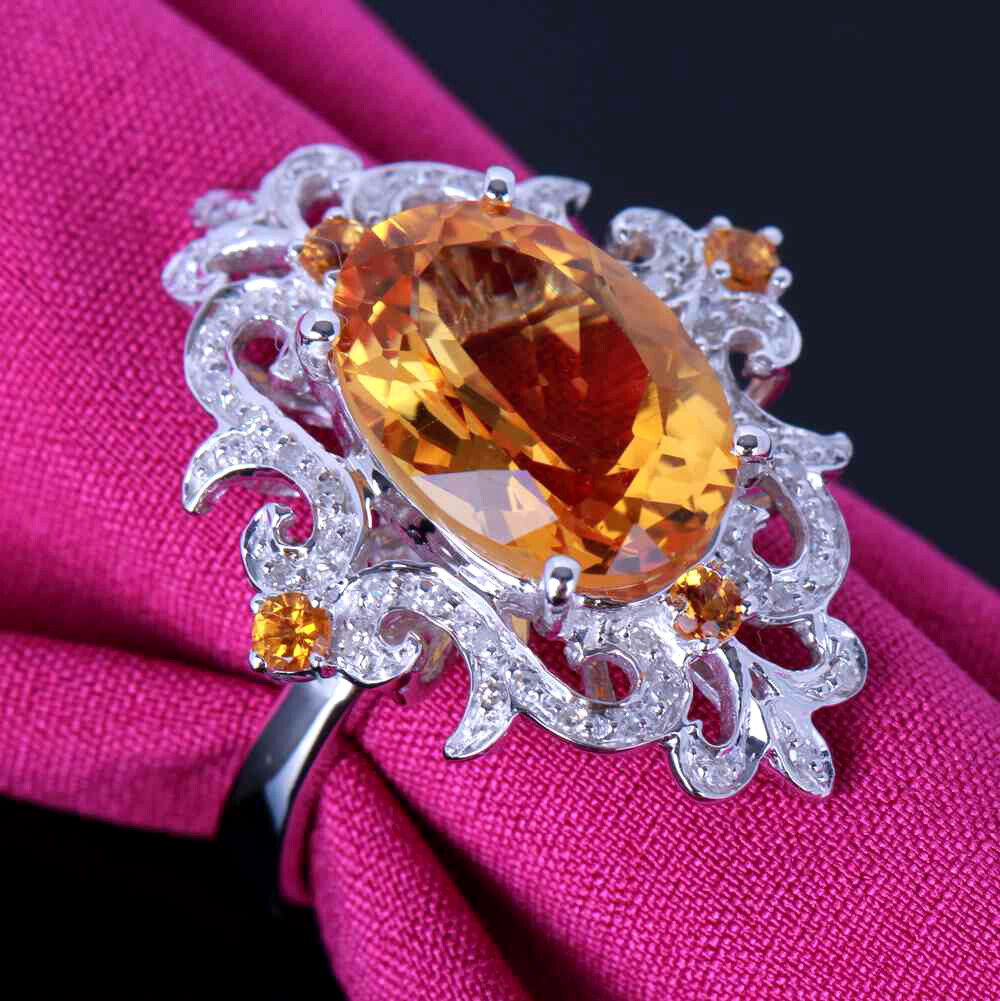 アクセサリー K18 ring size 09 Sterling Silver 925 Oval 9.5x13.5x5.5mm Citrine&Diamonds