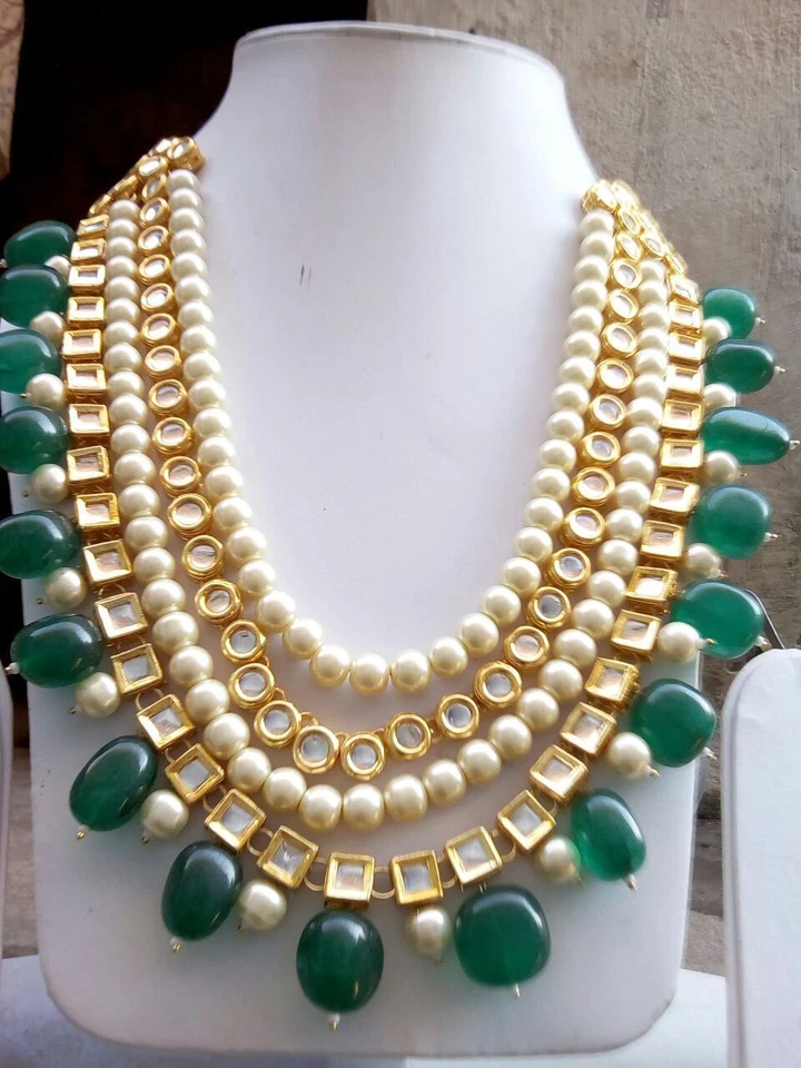 Colar Kundan branco pérola frisada último conjunto de joias tradicionais Bollywood - Imagem 2 de 2