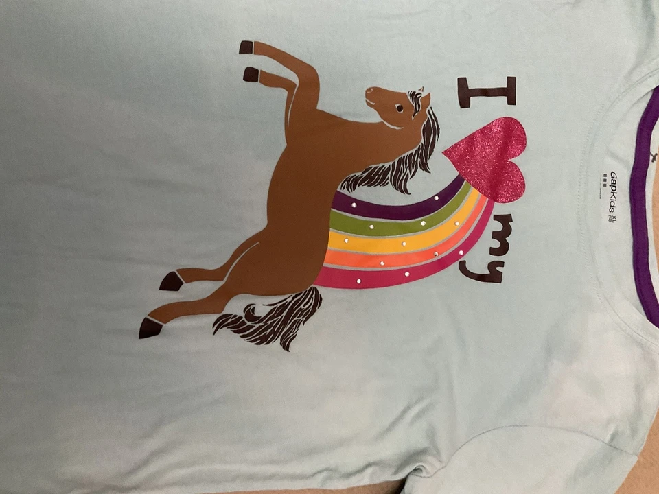 Gap Kids I Love My Horse Tshirt 12 Girls Long Sleeve Rainbow - Image 2 of 4