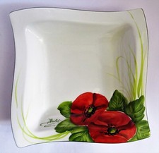 Piatto da portata/pasta/tapas in ceramica quadrato dipinto a mano italiano design papavero Baldi