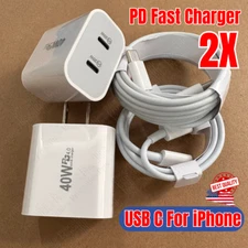 2X USB C 40W Fast Charger Adapter PD Cable For iPhone 16 15 14 13 12 11 iPad Pro