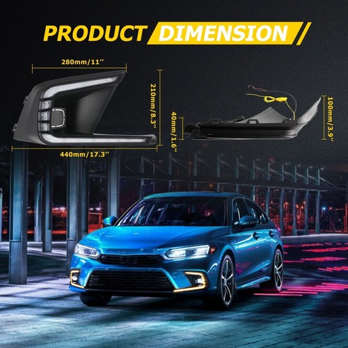 Luz antiniebla sin parpadeo y lámpara giratoria DRL azul hielo luz de conducción para Honda Civic 21-24 - Imagen 2 de 12