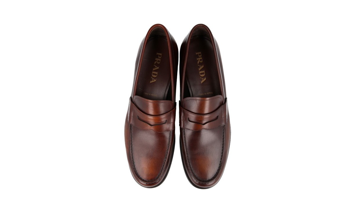 PRADA Leather Sole Penny Loafer Dress Suit Shoes Brown NEW  display picture 1