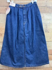 New Vintage 80's Middy British Raj Blue Denim Skirt Pockets Size 13 Boho