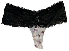 Cacique Silky Black Lace Trim Nylon Thong Panties Womens 14/16 NOS