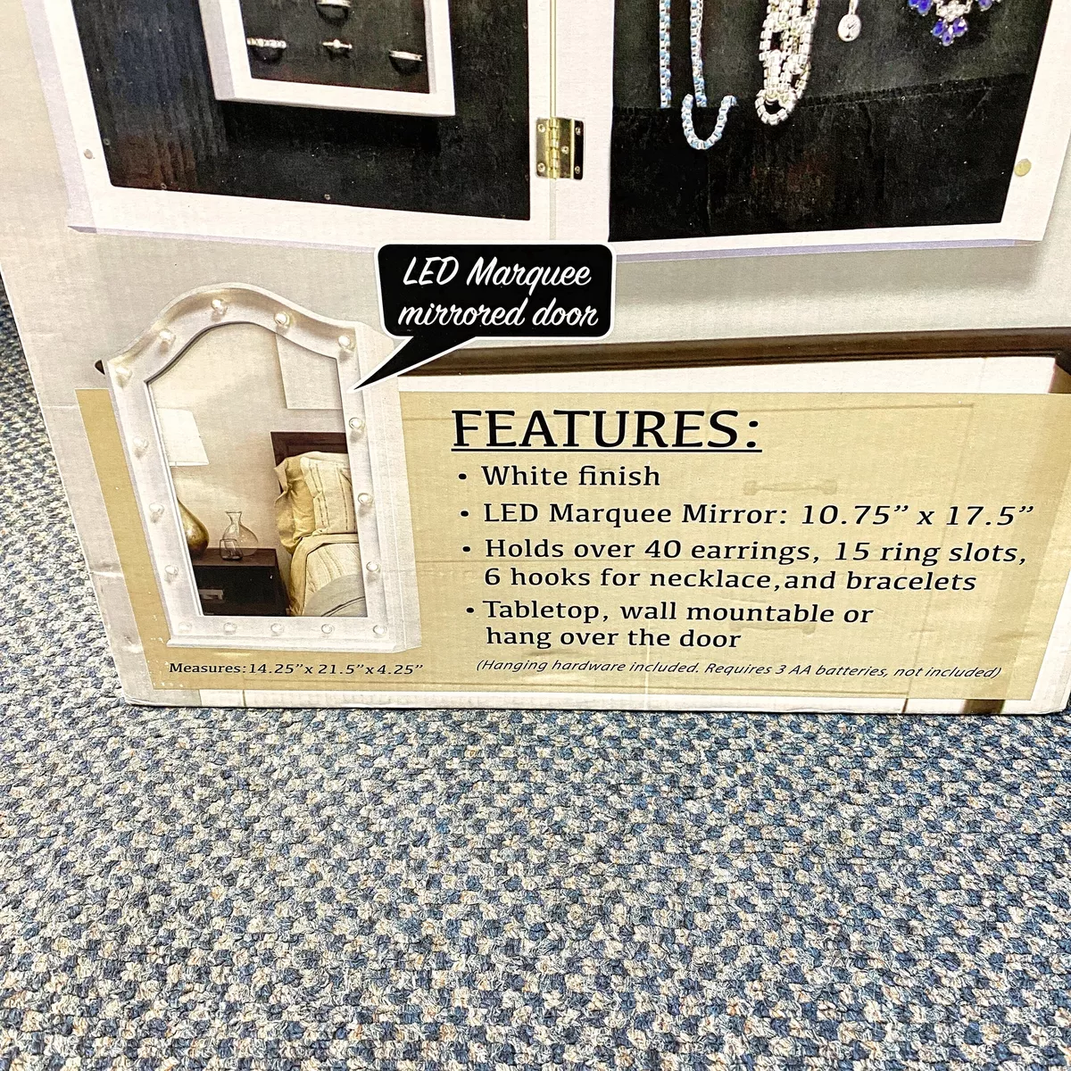 New View Gifts Accessories LTD Mirrored Marquee Jewelry Cabinet In Box