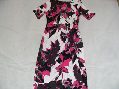 PER UNA MARKS & SPENCER Multicoloured Ruched Jersey Dress Size 14 Excellent GSA819