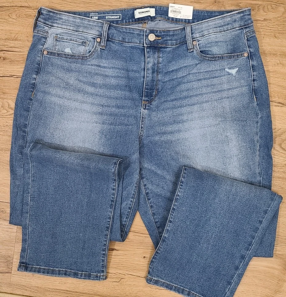 NWT Sonoma Good For Life Straight Leg Mid Rise Jeans Womens Plus