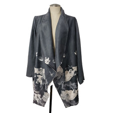 Chelsea & Theodore Gray White Faux Suede Leather Floral Open Cardigan Jacket 1x