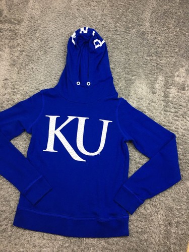KU Kansas Jayhawks Hoodie Womens Size Small Blue Victorias Secret PINK - Picture 2 of 12