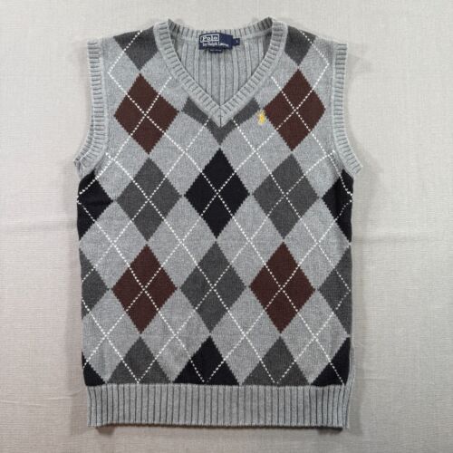 Polo Ralph Lauren Pullover Sweater Vest Mens Medium Gray Argyle Diamond Knit
