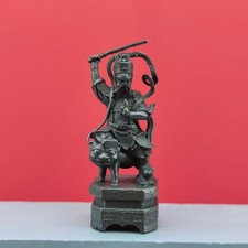 Brass God of Wealth Zhao Gongming Statue, Riding Tiger, Chinese Feng Shui Decor