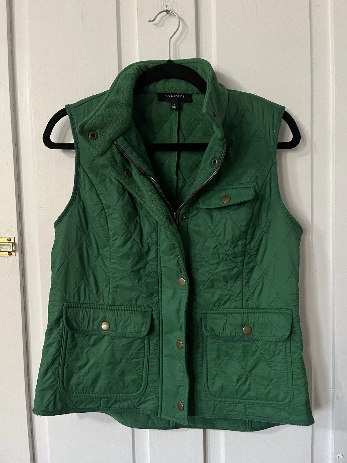 Talbots Quilted Vest Women Small Green Fleece Lined Lightweight Puffer Utility