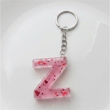 Resin Pink Letter Z Keychain with Detachable Keyring Modern Letters Theme