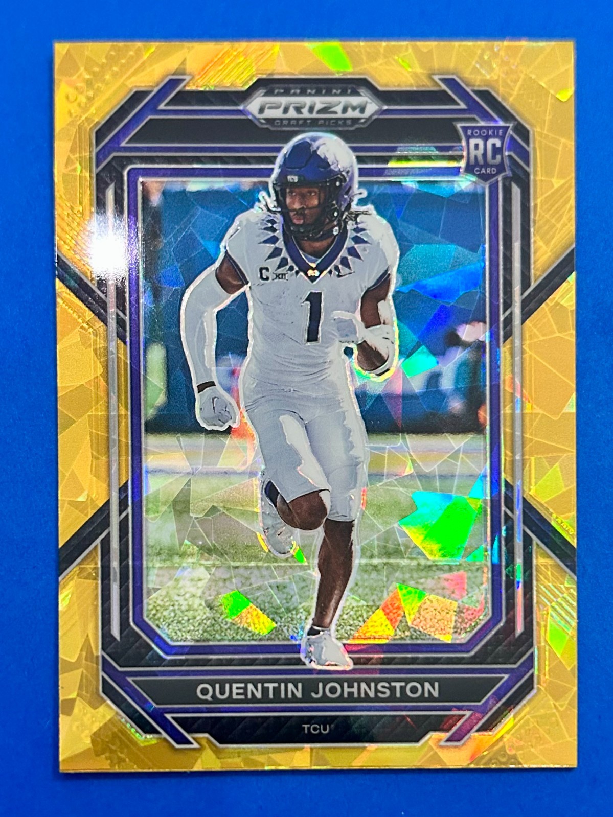 2023 Panini Prizm Draft Picks Quentin Johnston #138 Gold Cracked Ice
