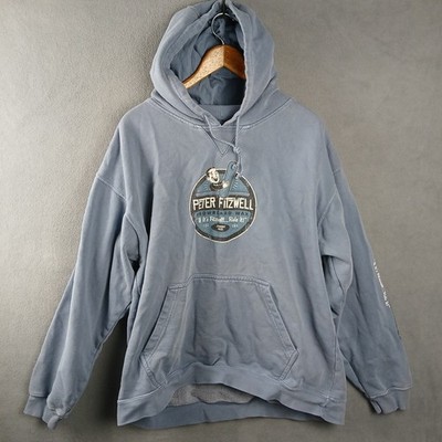 D Lab Captar Lucky's Peter Fitzwell Hoodie Mens XL Blue Cotton Fleece Lined Wax