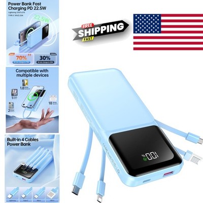 Multi Port Portable Charger 20000mAh with Built In Cables for iPhone and Samsung