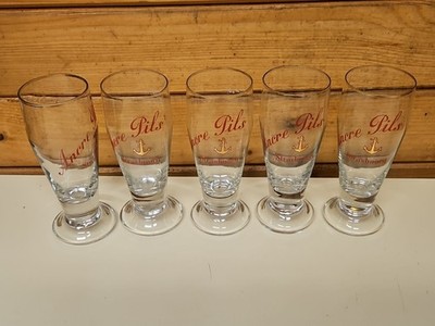 5 seltene Biergläser halber dicker Boden Glaserei ANKER PILS HOFFNUNG STRASBURG