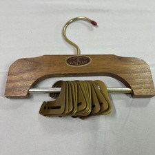 Vintage Walnut Tie Hanger Solid Wood 12 Plastic Clips