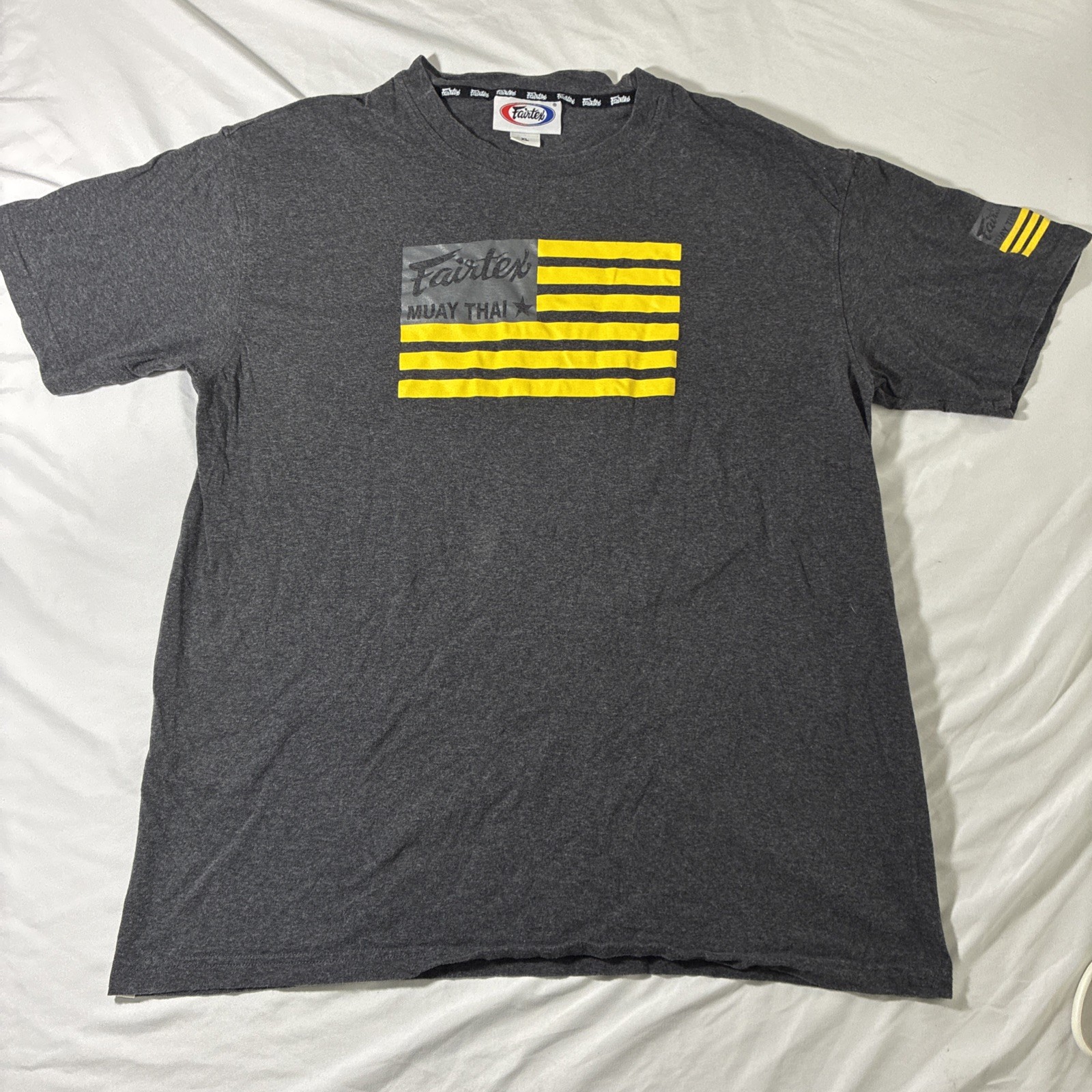 Fairtex T Shirt XL Gray Graphic Muay Thai MMA Training Tee American Flag USA