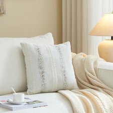 Boho Throw Pillow Covers 20x20 Set of 2 - Cotton Linen Decorative Pillows for...