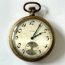 Antique 1924 Elgin Movement 14k Gold FiIled Pocket Watch 7j Size 12 Grade 303